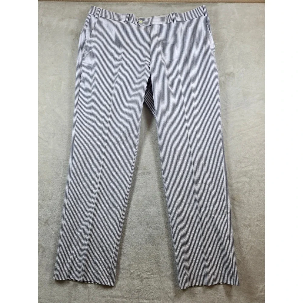 Haspel Seersucker Pants Mens 40x31 Blue White Striped Cotton Atom Trouser